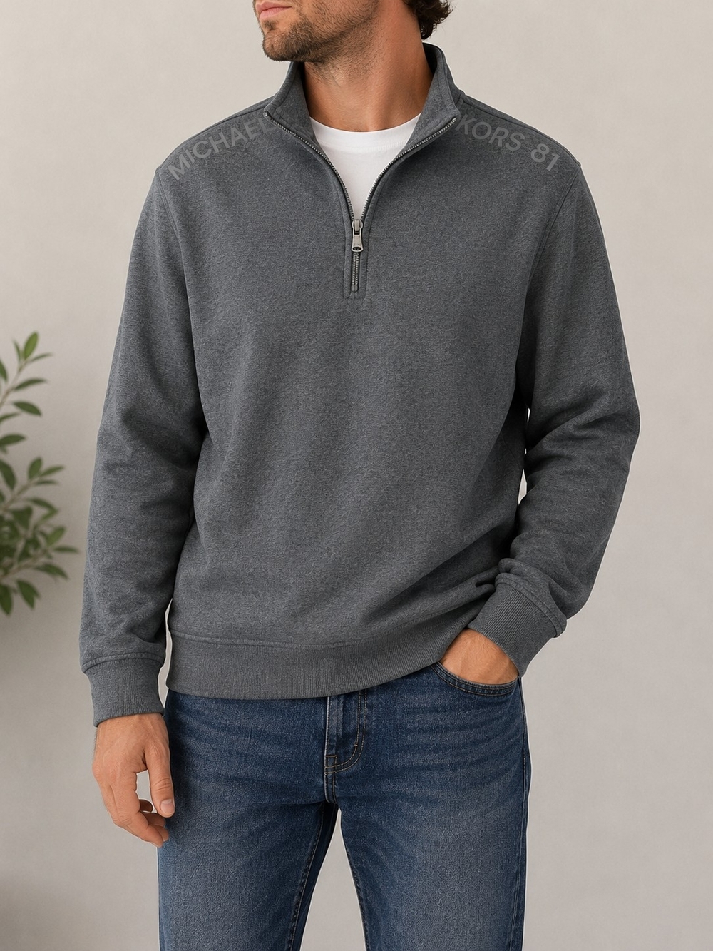 Michael Kors Women's Gray Quarter Zip Fleece Pullover Sweatshirt Size Large